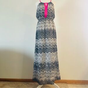 Summer Vacation Maxi Dress Black White Pink Lots of Love Women’s Small